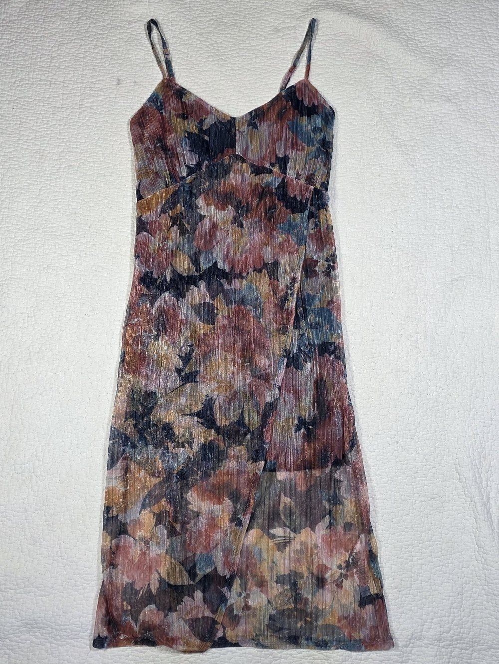 Charlotte Russe Navy Blue Pink Floral Faux Wrap Shimmer Sparkle Dress